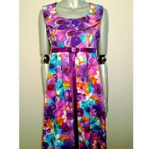 Vintage Boho Floral A-line Maxi Dress - Handmade